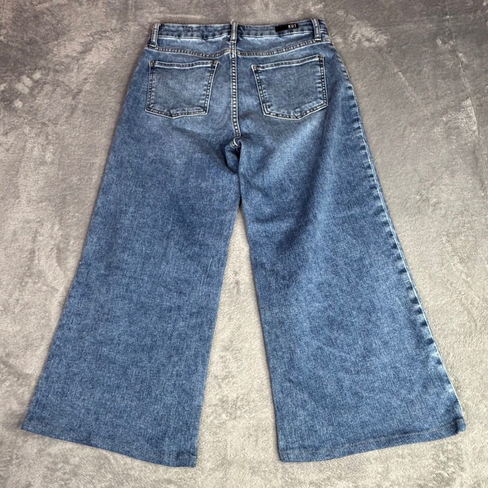 KUT from the Kloth Meg Wide Leg Jeans Womens 8 Blue High Rise Hemmed 23" inseam - Picture 6 of 9